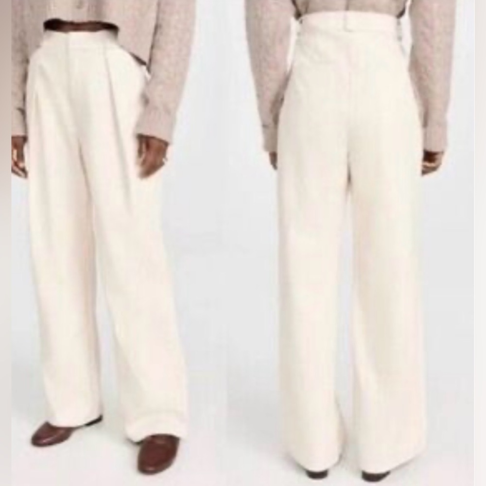 MOTHER Faux Leather Weekend Wide Leg High-Waist Cream Trousers 33 fall